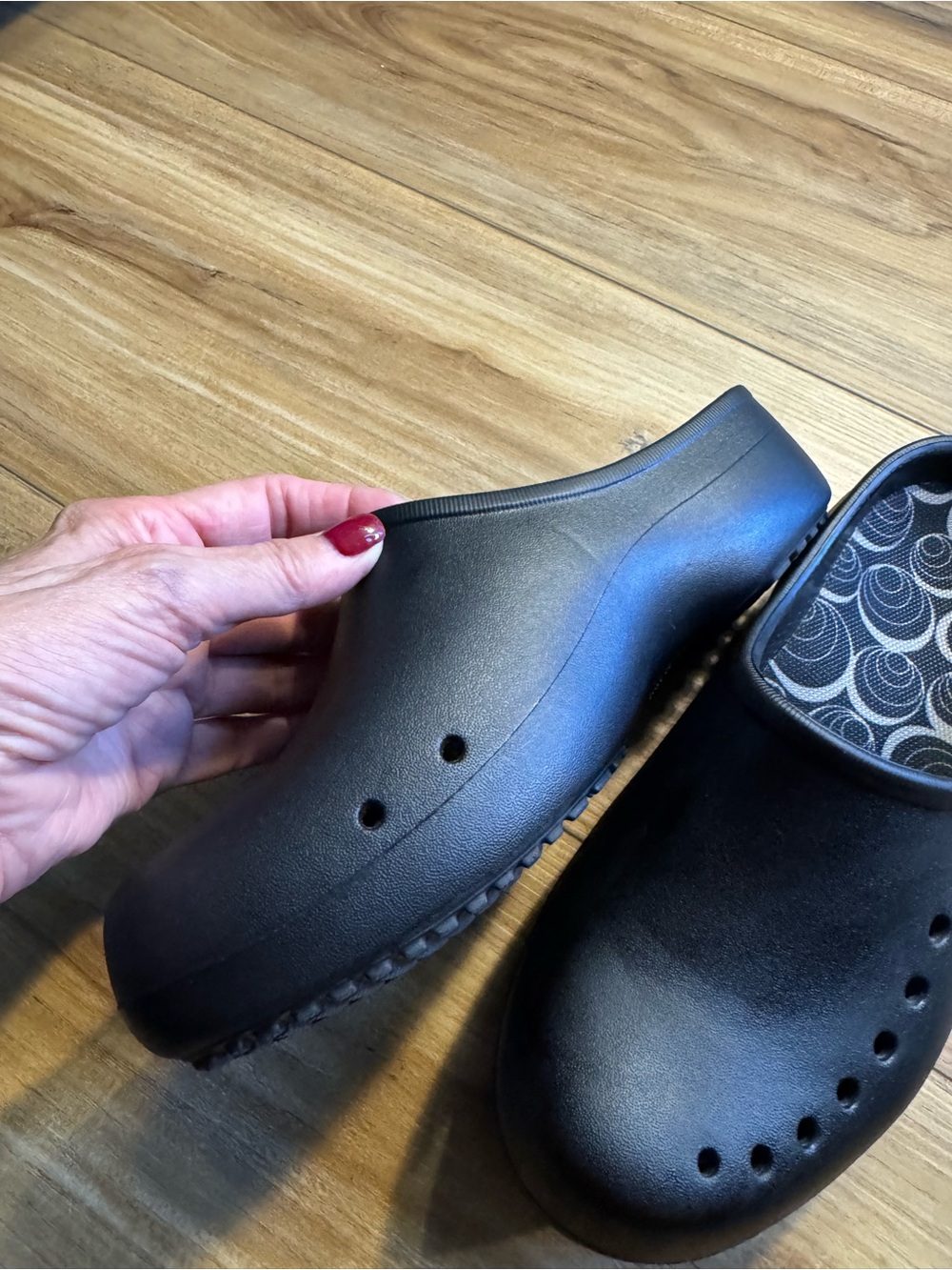 CROCS Black Slip-On Clog Mules with Patterned Insole - Picture 7 of 11